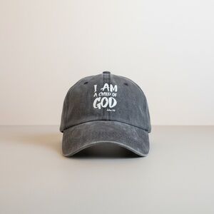 Women's One size Charcoal Baseball Cap with White Script 'I AM A CHILD OF GOD'